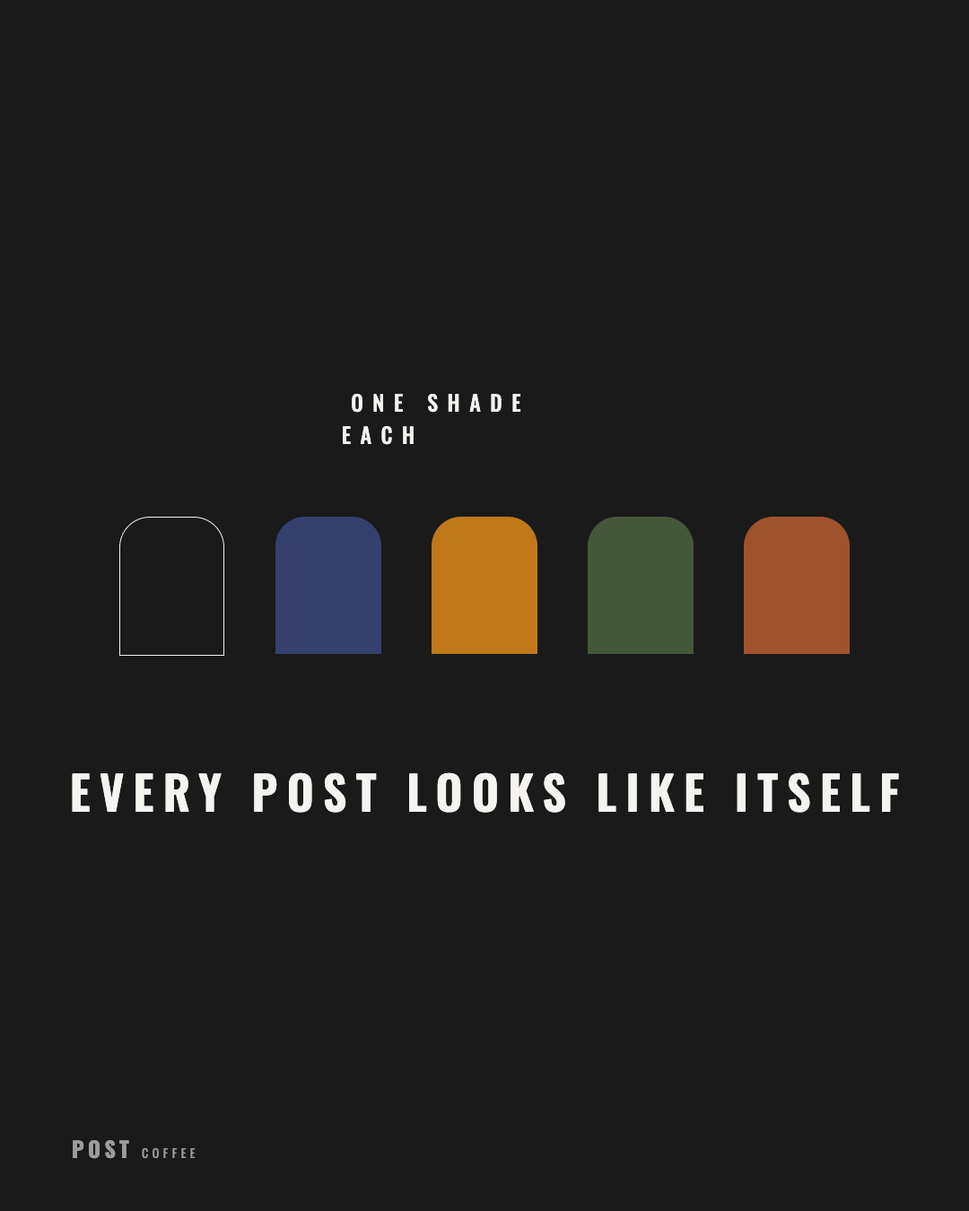 The five Post Coffee outlet shades shown as kiosk silhouettes.